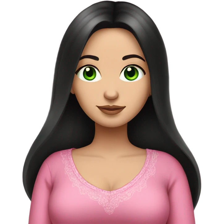 Beautiful Russian lady with green eyes and very long black hair pink clothes pregnant emoji