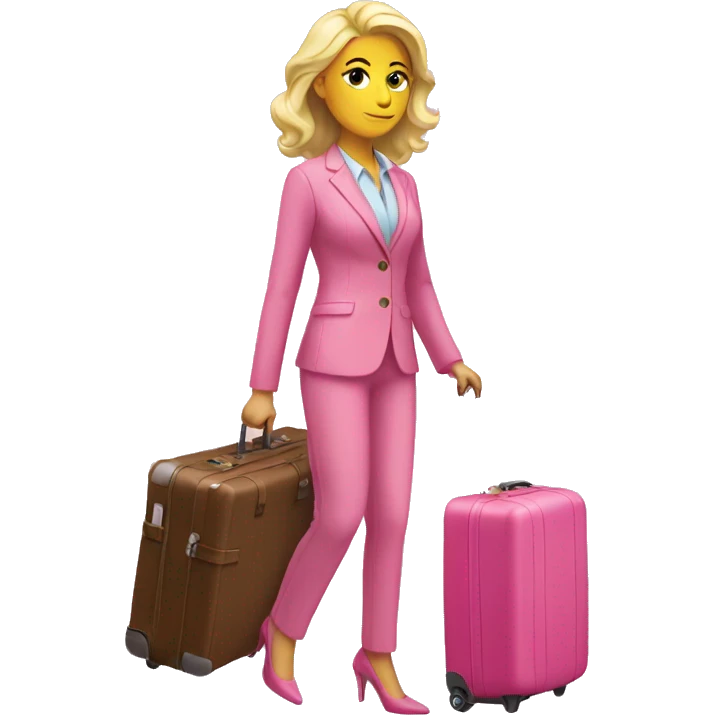 blonde woman with pink suit case emoji