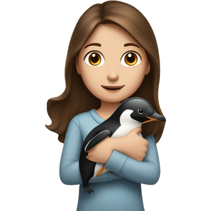Girl with brown hair holding a penguin  emoji