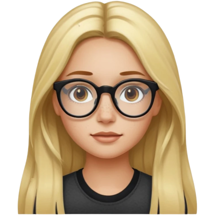 blonde girl with visible brown roots, long hair, freckles, black frame glasses emoji