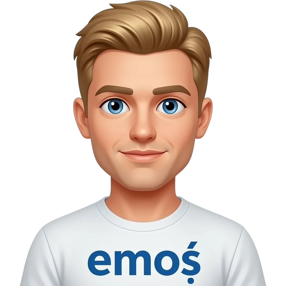 Sarı saçlı mavi gözlü üstünde emoş yazan bir erkek yüzü emoji