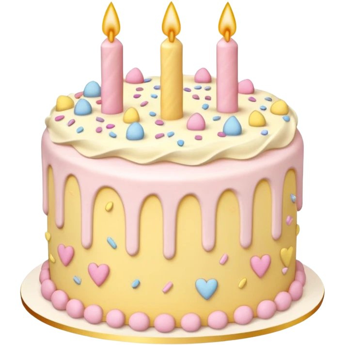 Cake with hearts and sprinkles in soft pink, beige and yellow pastel colors emoji