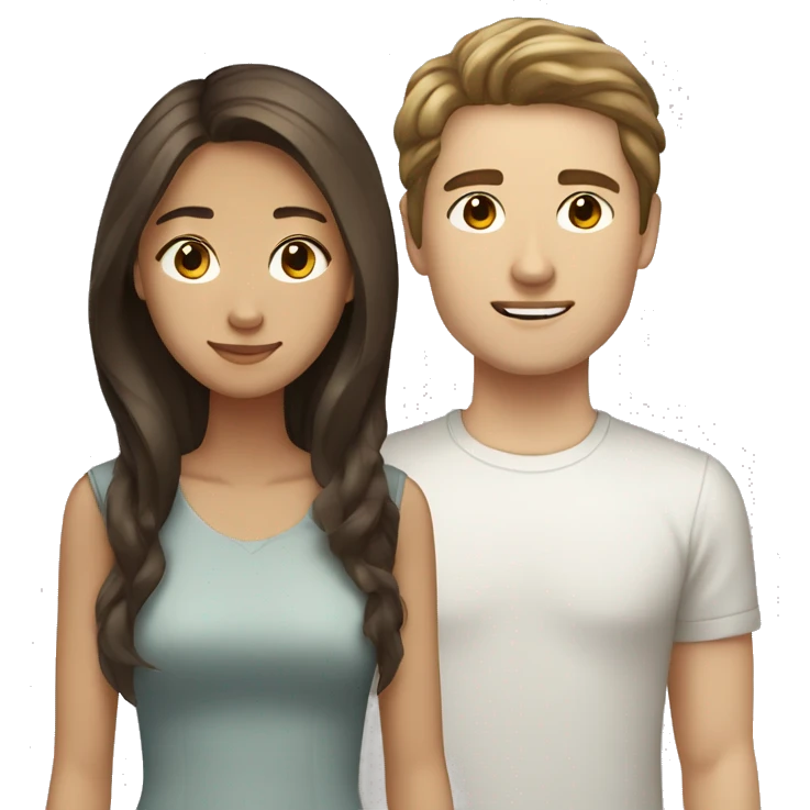 brown haired asian girl with straight hair and brown haired white guy with wavy hair emoji