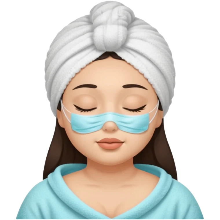 Chica complexion XL cachetona con toalla en la cabeza y mascarilla hidratante en el rotro con lo ojos cerrados emoji