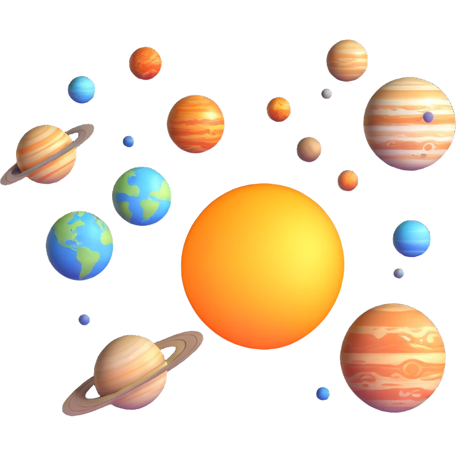 detailed 3D solar system with sun and planets emoji