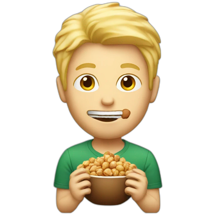Blond man eating big hazelnut emoji
