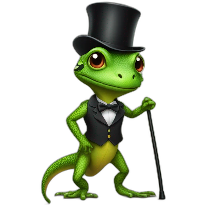 lizard with a cane and a black top hat emoji