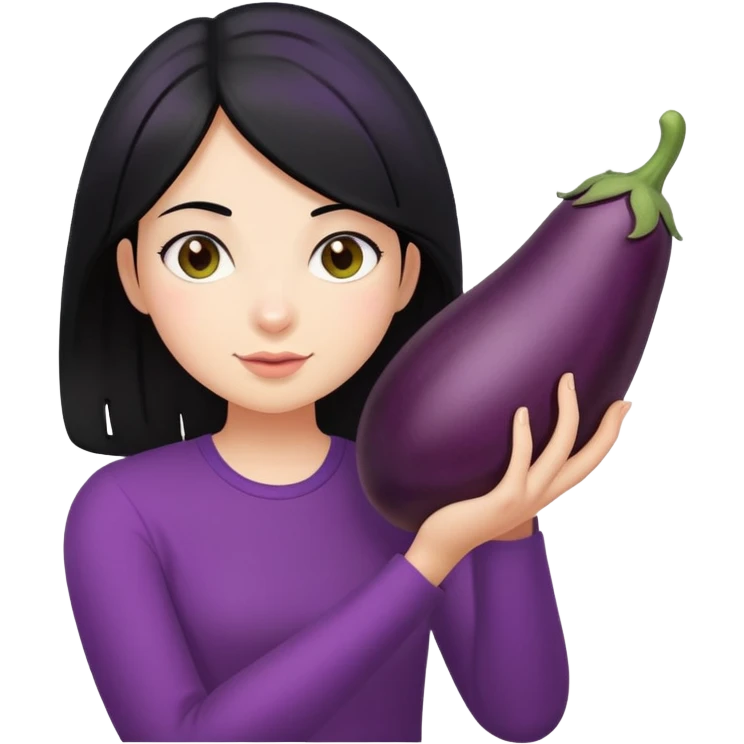 girl with black hair holding an eggplant emoji