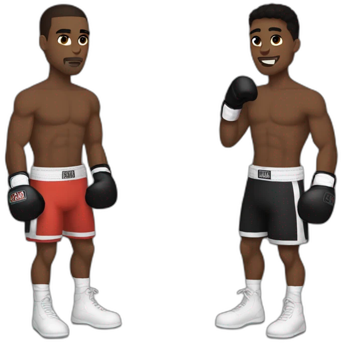 Boxer with his girlfriend but he's skinny and wearing black gloves also he's no black he's a mix like white and black emoji
