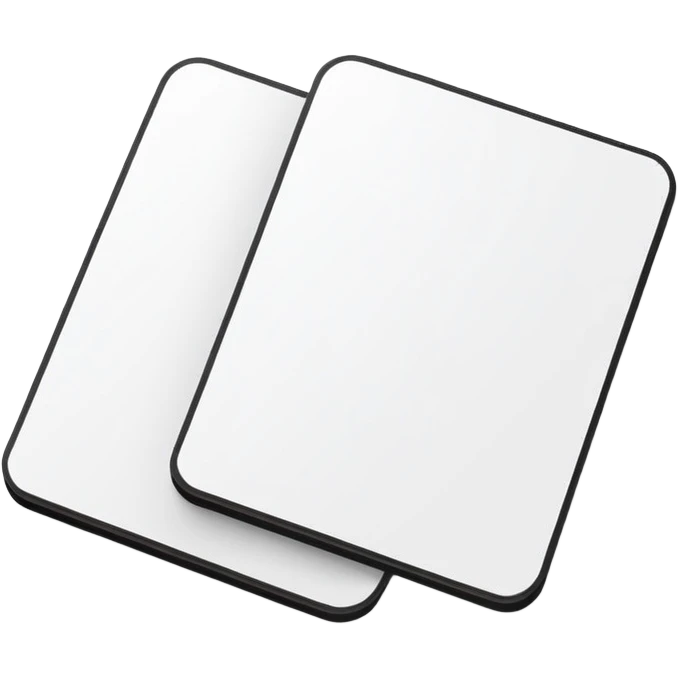 two white flashcards, slightly overlapping, thin black outline, soft shadow, clean and simple emoji