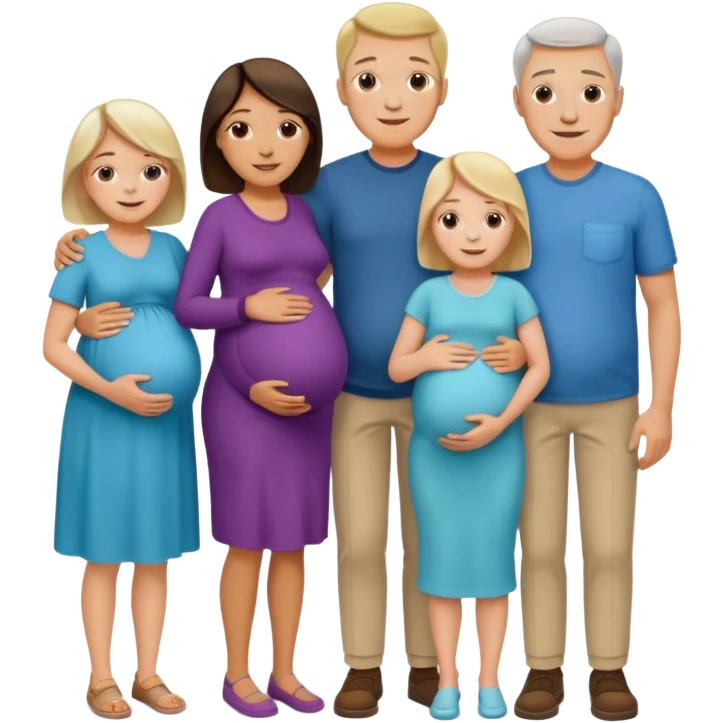 I want a couple with a wife that’s pregnant and then on the male side standing next to him is his family mom is sick the dad is fine  and his siblings and grandparents are okay smiling. emoji