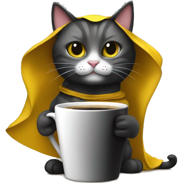Cat drink to  coffee, Cat black and yellow cape emoji
