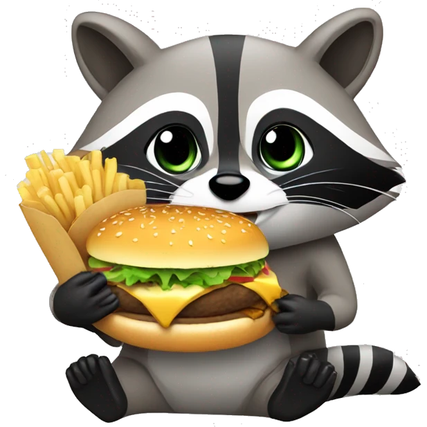 Raccoon eating a cheeseburger emoji
