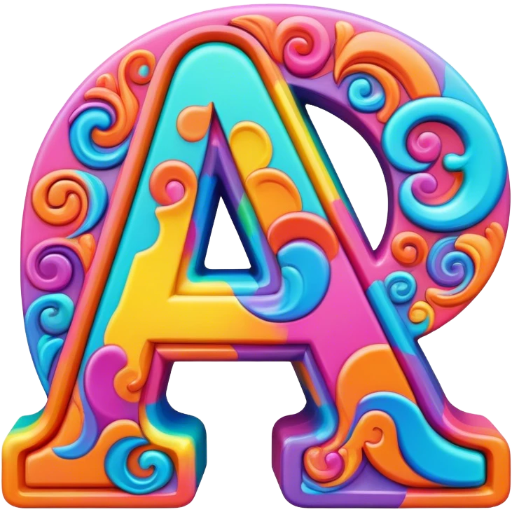 3D style, psychedelic colored Letter A emoji
