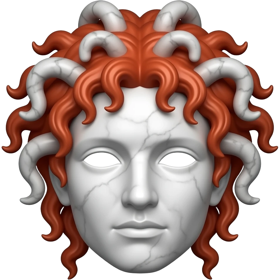 white cracked marble statue head medusa red hair marble no eyeballs emoji