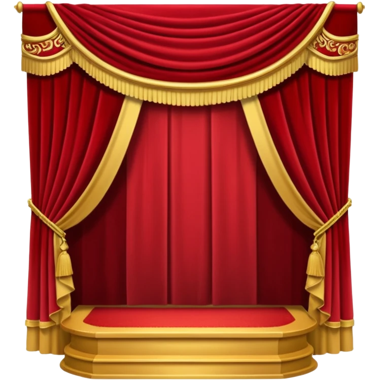 A small raised stage with golden trim and side drapes. emoji
