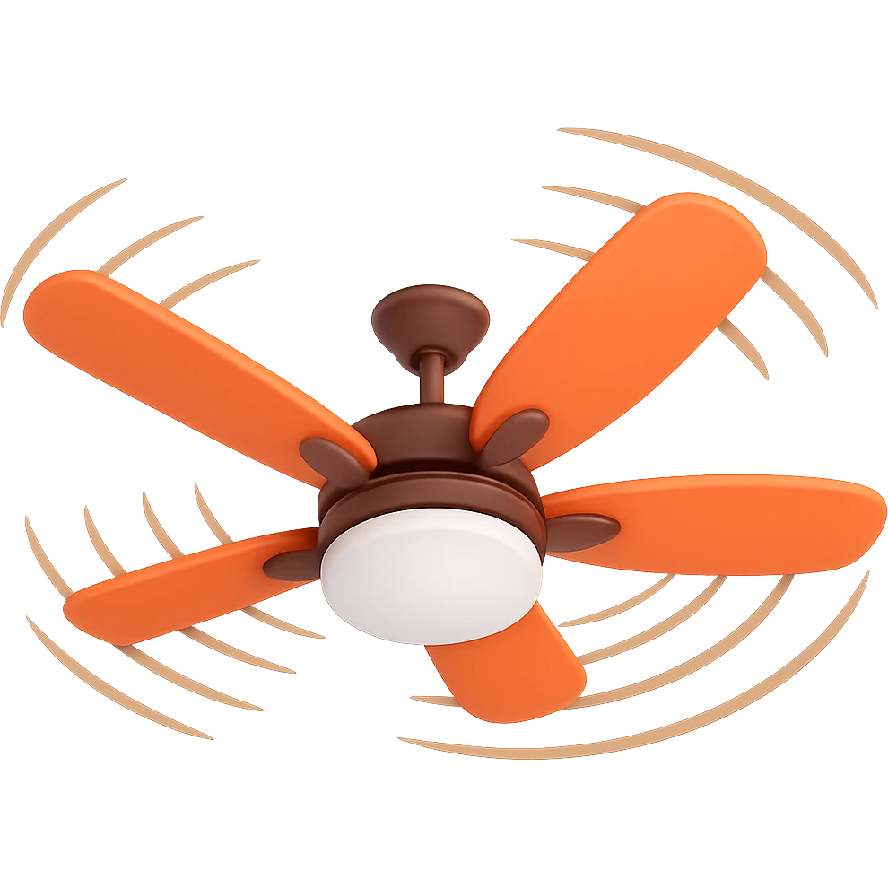 Add motion lines to the ceiling fan to indicate it is spinning, keep the 3D emoji style with no background. Use the general editor style but respect the 3D emoji look. emoji