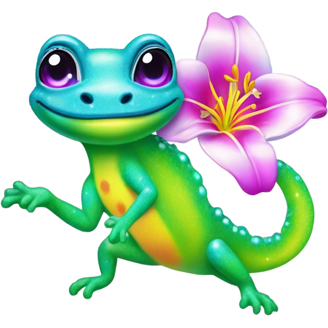Lisa frank glitter gecko with a lily emoji