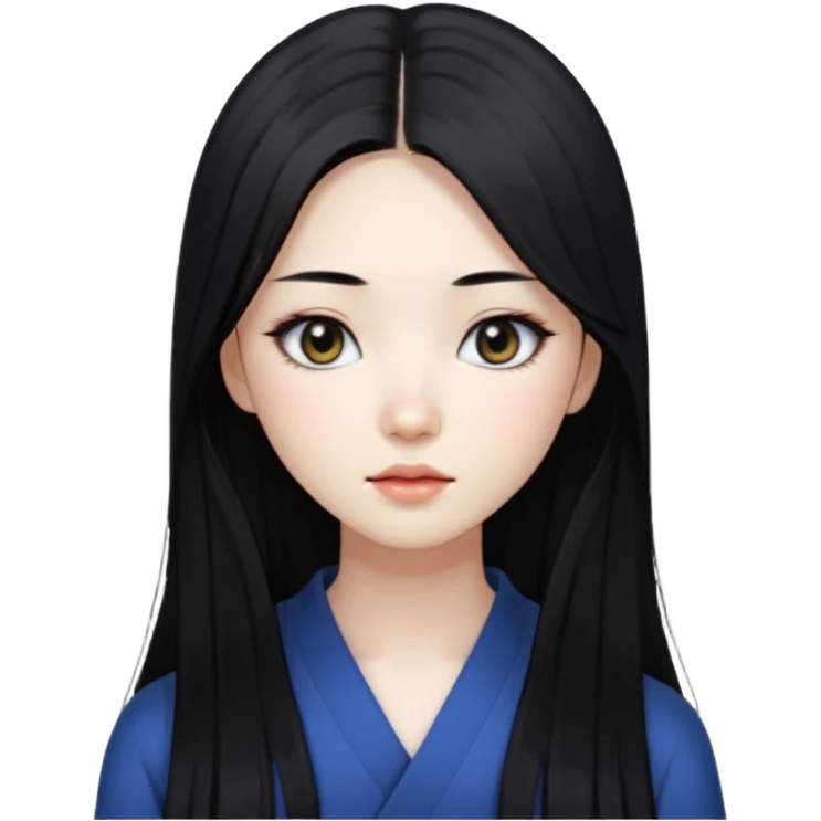 Girl, korean, straight long black hair, pale, black eyes, long lashes emoji