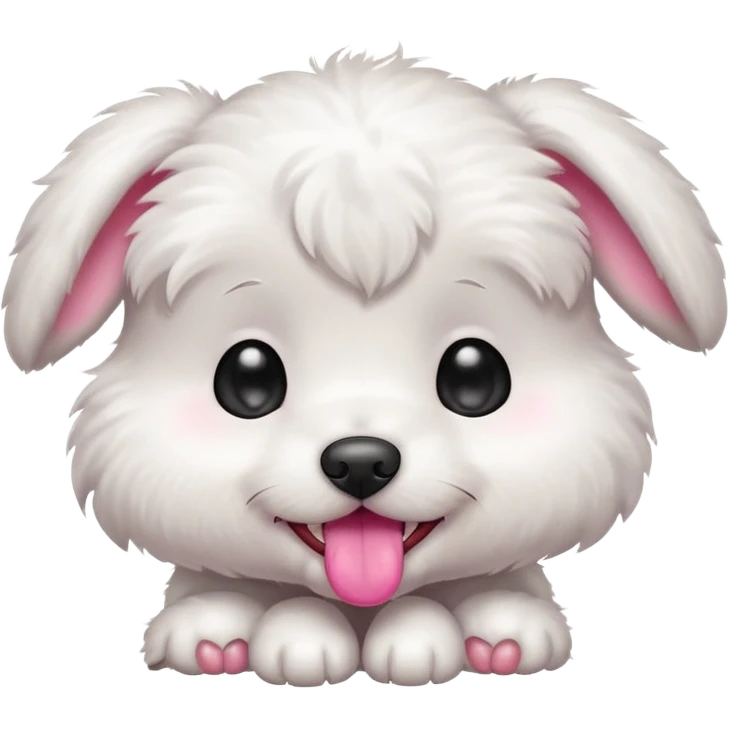 a white cute baby dog with a little gray stain on one eye emoji