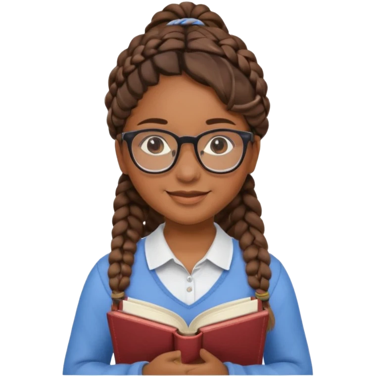 A student, girl, brown skin, braid hair, wearing glasses, hold book in front of their chest emoji