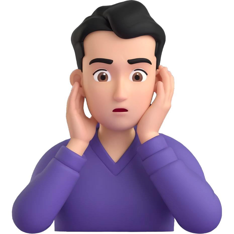 Person leaning forward with one hand behind their ear, eyebrows raised, confused face, as if saying "What? emoji