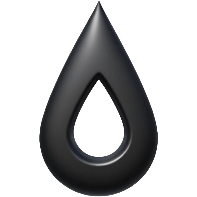 Minimal emoji, gothic teardrop sculpted from solid black metal, smooth reflective surface, heavy symbolic form, no glow, no neon, flat emoji style, centered, transparent background emoji