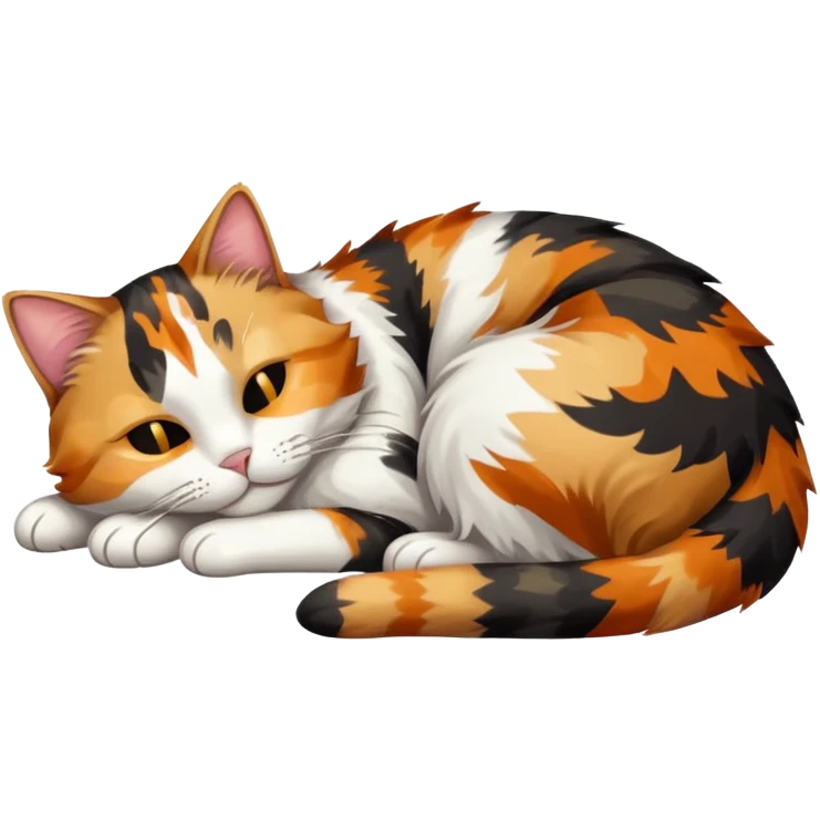 full body colourful light patched calico tabby cat with hazel eyes sleeping emoji