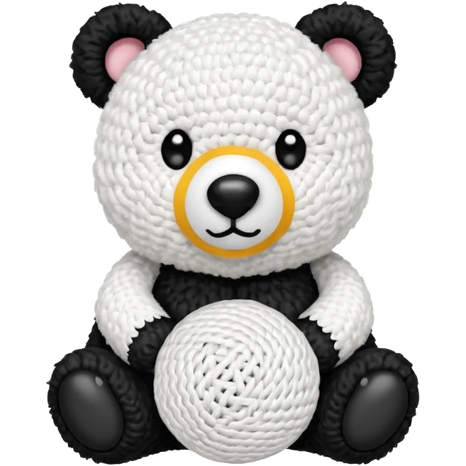 white crochet bear with single large ball body, small white ball nose with black yarn nose, two white ears emoji