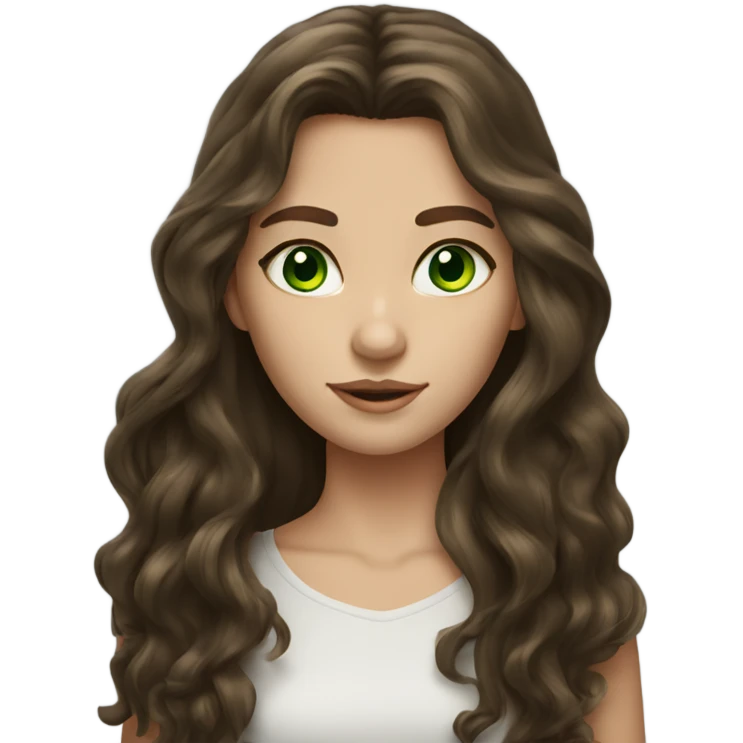brunette long wavy hair girl green eyes emoji