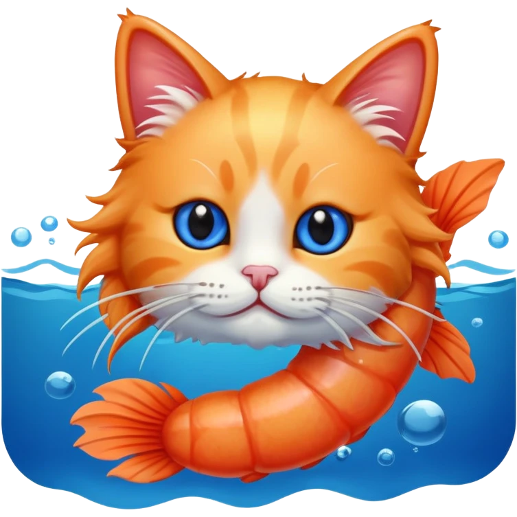 Shrimp cat in ocean emoji