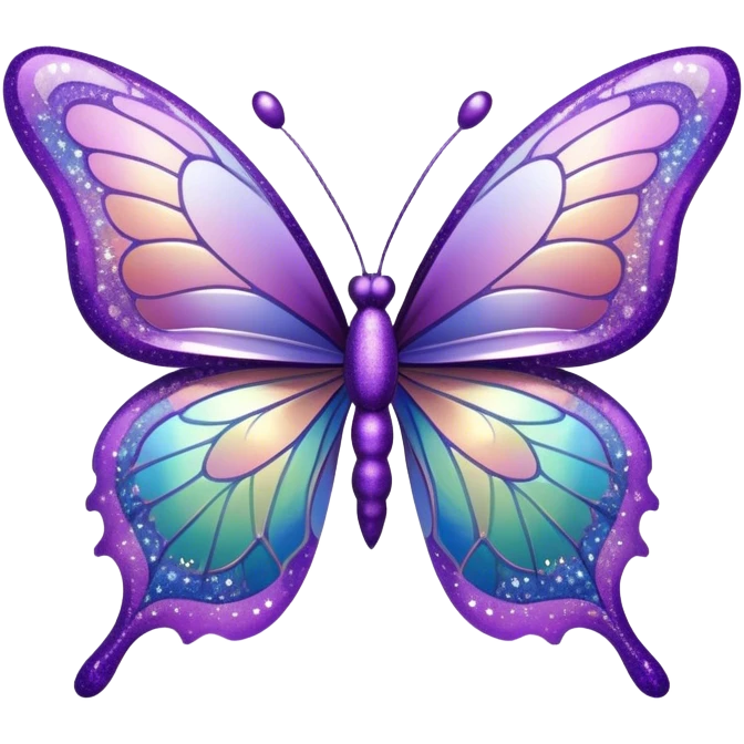 Pastel sparkly purple glittery iridescent rainbow transparent butterfly with detailed intricate patterns emoji