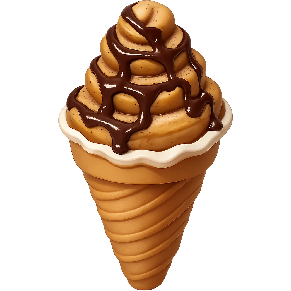Add chocolate drizzle to the pile of churros in a paper cone. Keep the background transparent. Maintain the original style and look of the churros. emoji
