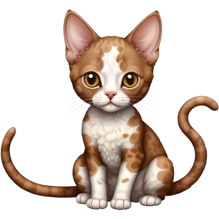 Brown cat devon-rex with white spots emoji