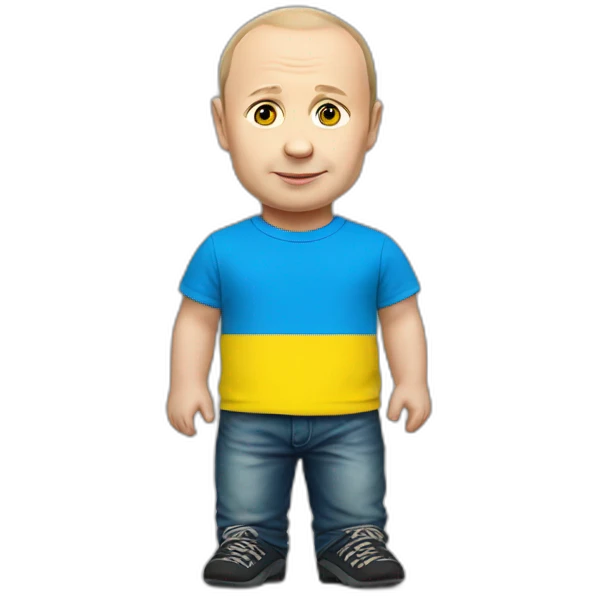 miniature putin wears ukrainian flag t shirt emoji