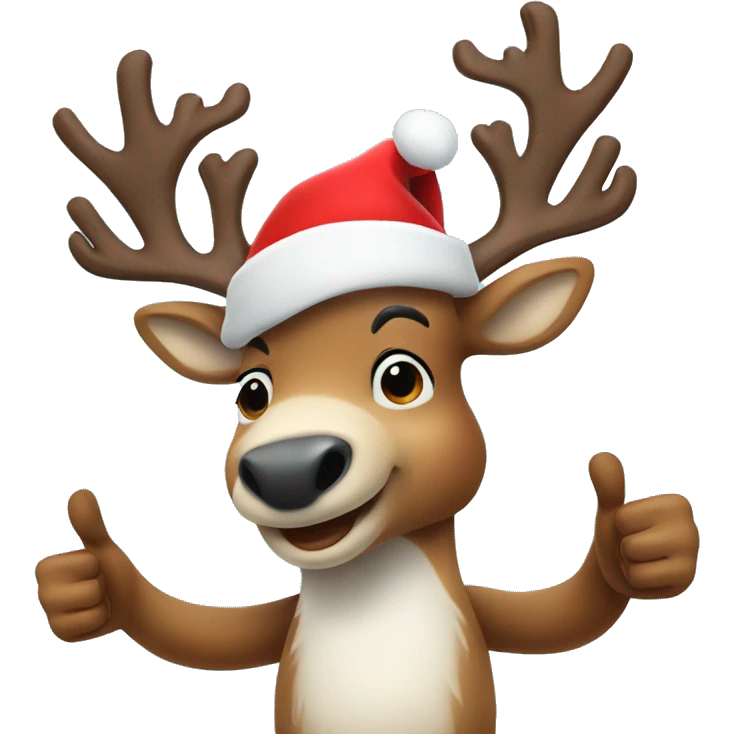 Reindeer with Santa hat doing thumbs up emoji