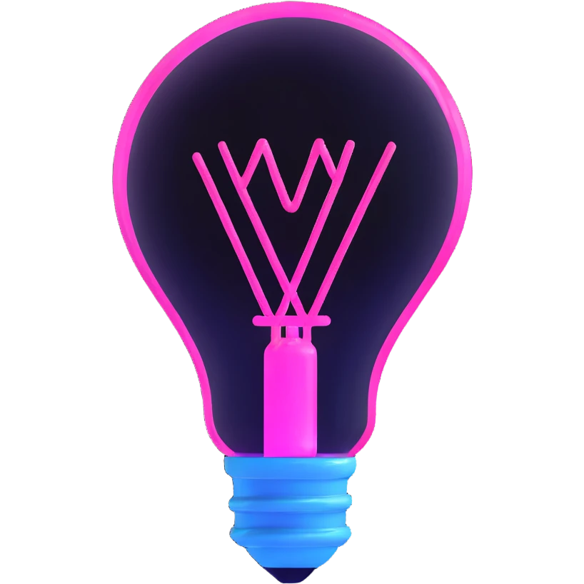 neon lightbulb glowing blue and pink with soft glossy highlight and modern minimal shape emoji