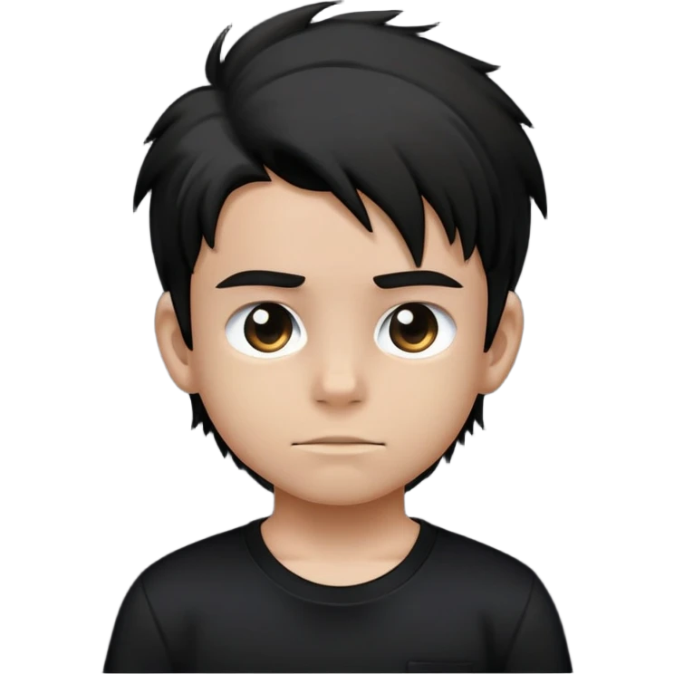 Kid in all black fit, black shirt with first 2 buttons untied and greasy hair brushed to back emoji