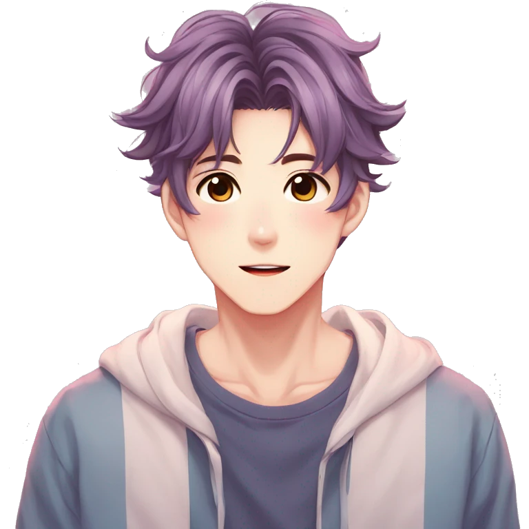 Gorgeous colorful shiny romantic pastel anime style shojo man with blushing face aesthetic and pretty hair trending style emoji