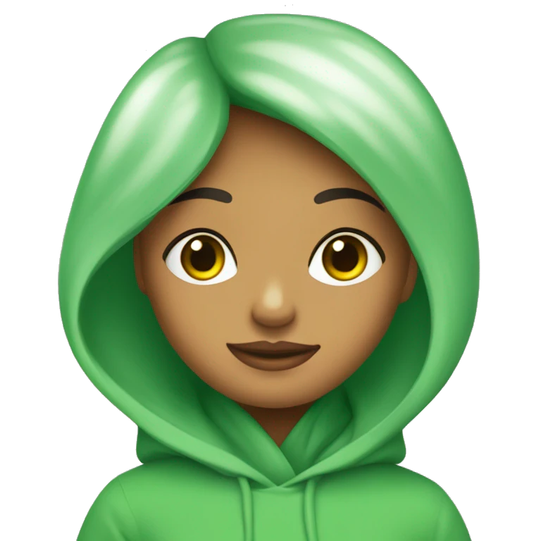 chica de pelo castañ y ojos verdes, con una sudadera emoji