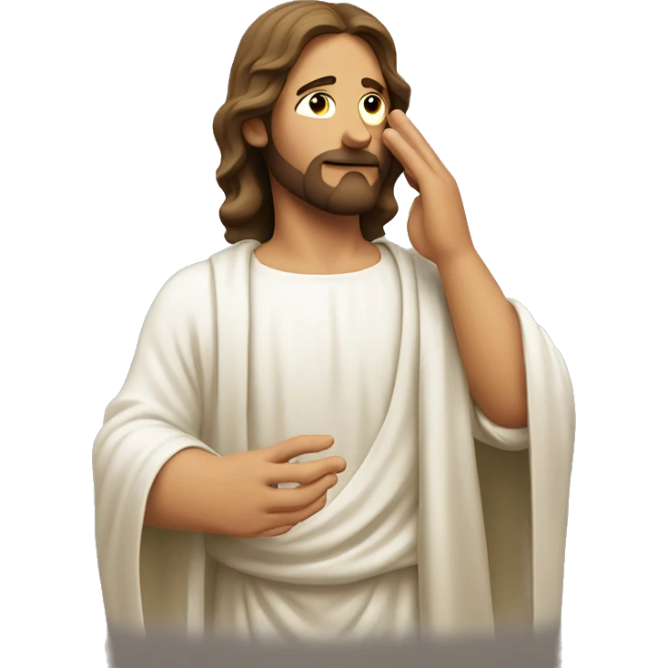 jesus listening with hand cupping ear emoji