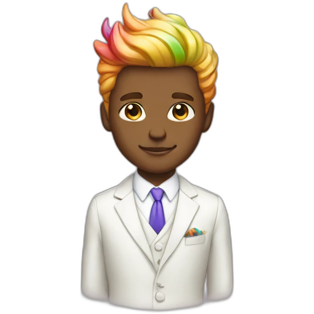 Posh-boy-with-white-suit-and-rainbow-unicorn-hair emoji