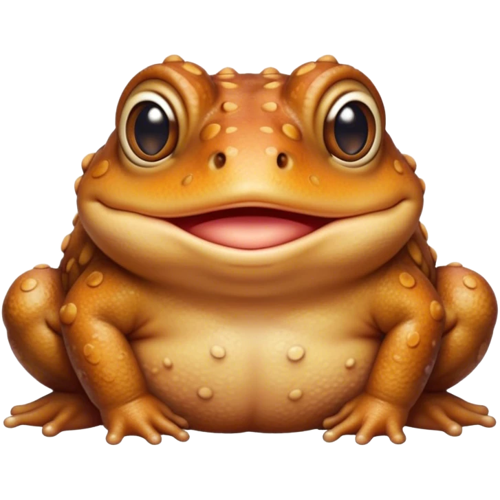 Cinematic Cute Toad Portrait Emoji, Head tilted playfully and inquisitively, featuring a charmingly plump form with bumpy, textured skin in rich earthy hues and round, sparkling eyes full of gentle mischief, Simplified yet irresistibly adorable features, highly detailed, glowing with a warm, friendly woodland glow, high shine, affectionate and lively, stylized with a touch of whimsical nature charm, soft glowing outline, capturing the essence of a mischievous yet loving toad that seems as if it could hop out of the screen into your arms! emoji