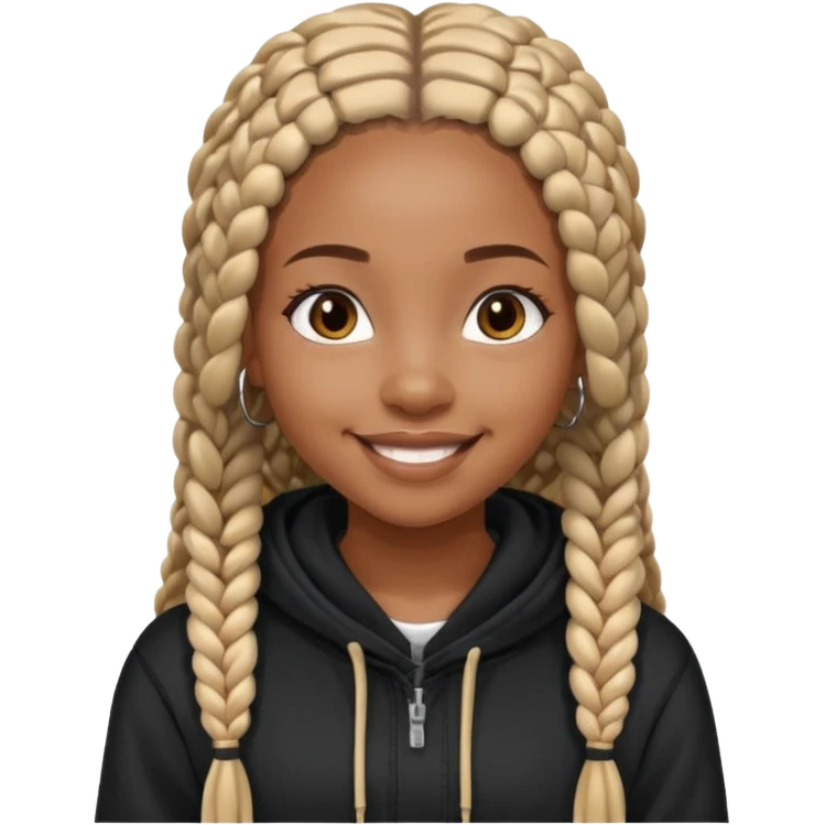 African American girl with long box braids wearing black Christian hoodie emoji