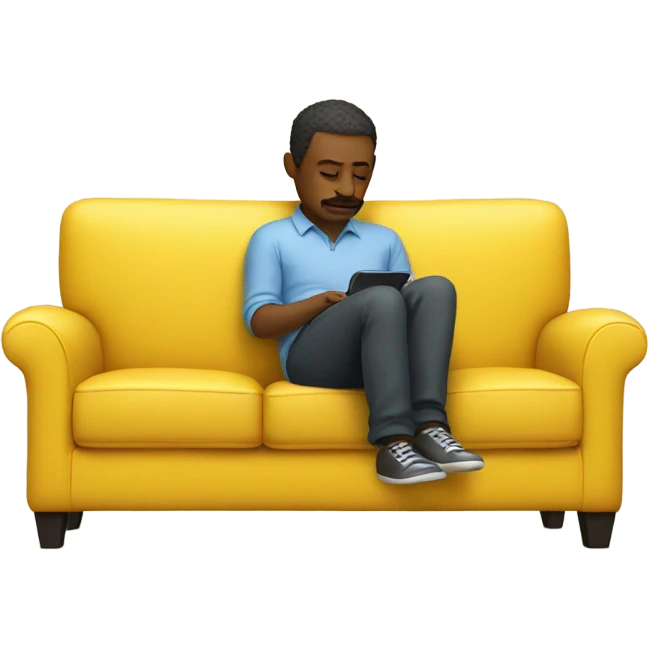 Man on yellow couch laying down looking at his phone  emoji