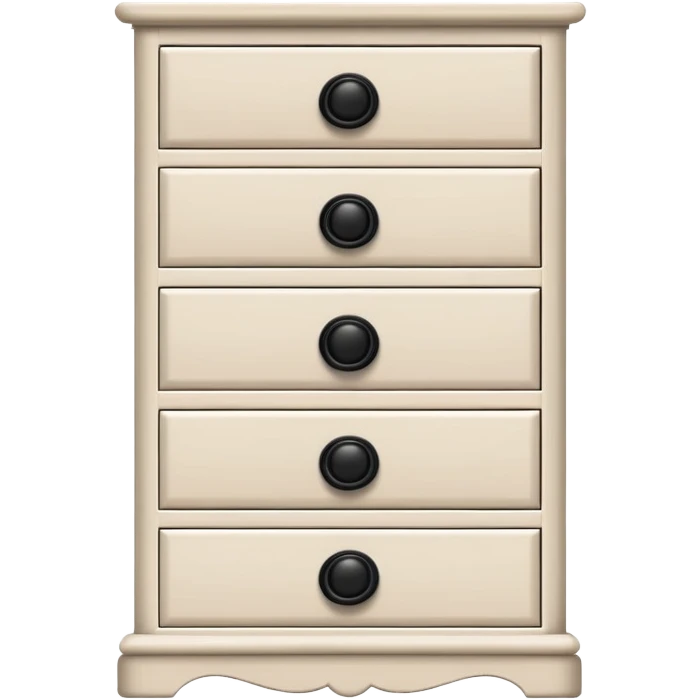 realistic white 6-drawer chest with one small black knob per drawer, stacked vertically, with depth and dimension emoji