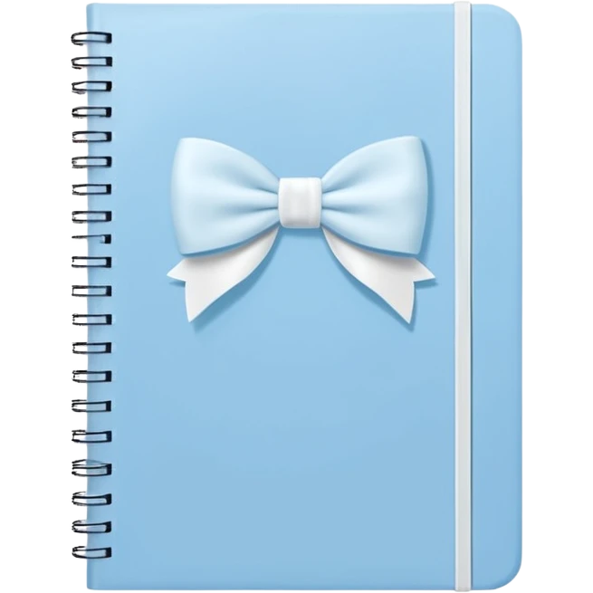 notebook with pastel blue cover and white bow sketch on front, cute and simple emoji