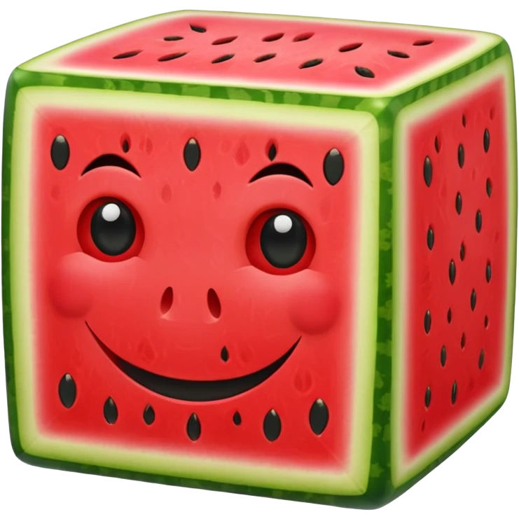 A cube water melon  with  face emoji