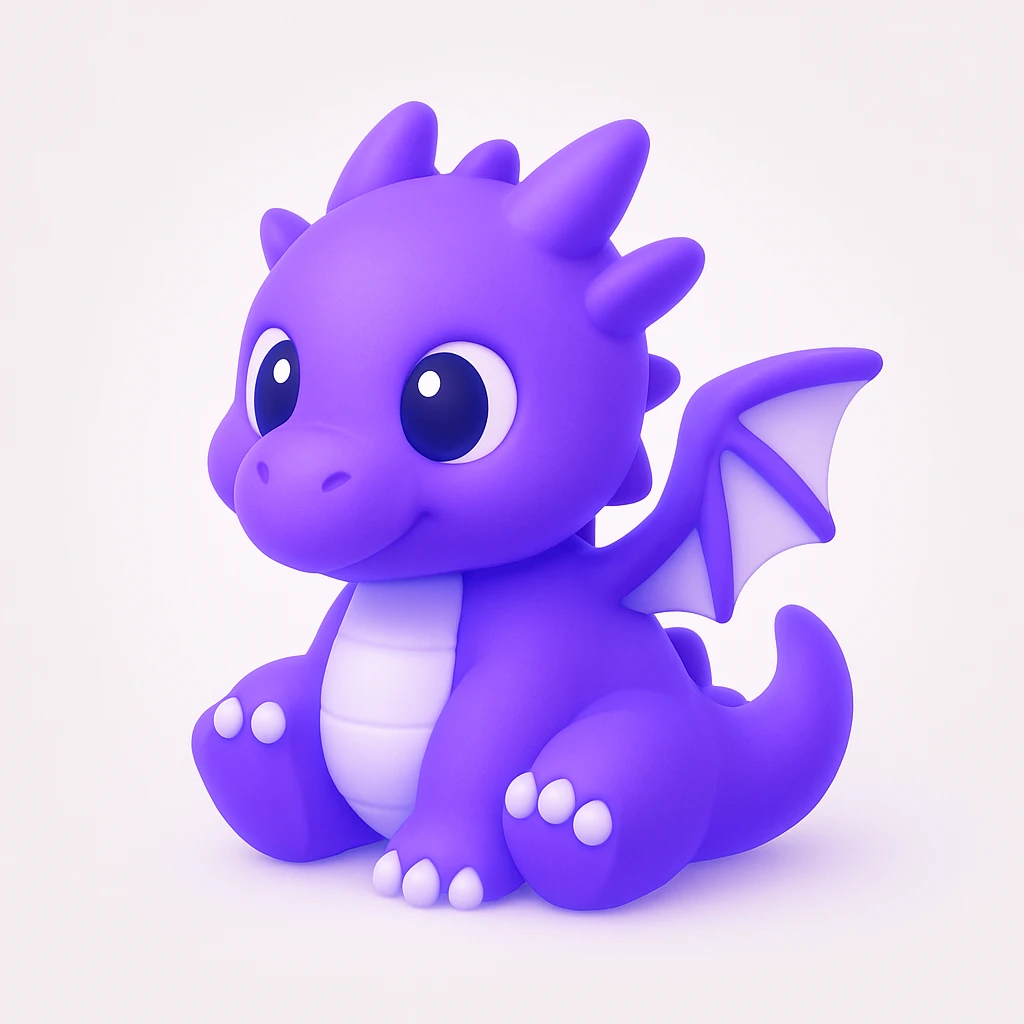 a playful purple dragon with big eyes, fun and appealing style emoji