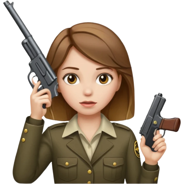 A girl with brown hair with blonde highlights putting a gun on her head emoji